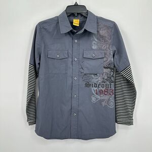 Sideout Shirt Boys M 10/12 Black Blue Gray Layered Long Sleeve Skate Punk Grunge